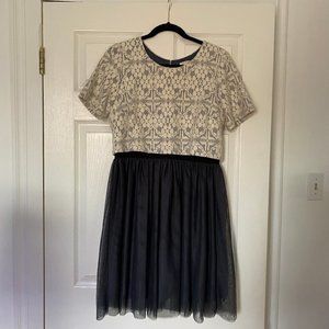 WESTON (Anthropologie) Lace Tulle Dress Ivory/Navy Blue Size Medium